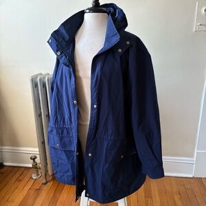 Navy Hooded Parka Front Zipper Drawstring Waist Snap Buttons Size 3X